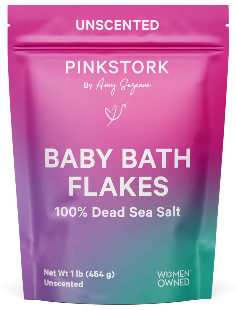 Pink Stork Baby Bath Flakes â€“ Pure Magnesium Chloride Bath Soak for Infants + Toddlers â€“ Fragrance-Free, Non-GMO, No Melatonin â€“ Supports Bedtime Routine, Skin Comfort + Wellness â€“ 16 oz - Image 1