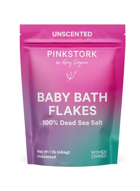 Pink Stork Baby Bath Flakes, Calming Fragrance Free Magnesium Bath Salts for Infants and Toddlers to Help Soothe Diaper Rash, Irritation, and Support Restful Sleep Without Melatonin - 16 oz