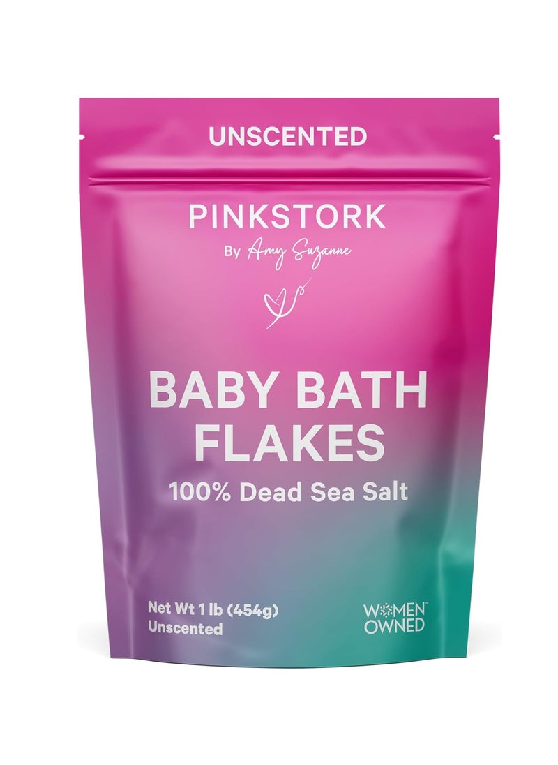 Pink Stork Pink Stork Baby Bath Flakes, Calming Fragrance Free Magnesium Bath Salts for Infants and Toddlers to Help Soothe Diaper Rash, Irritation, and Support Restful Sleep Without Melatonin - 16 oz  - Image 1