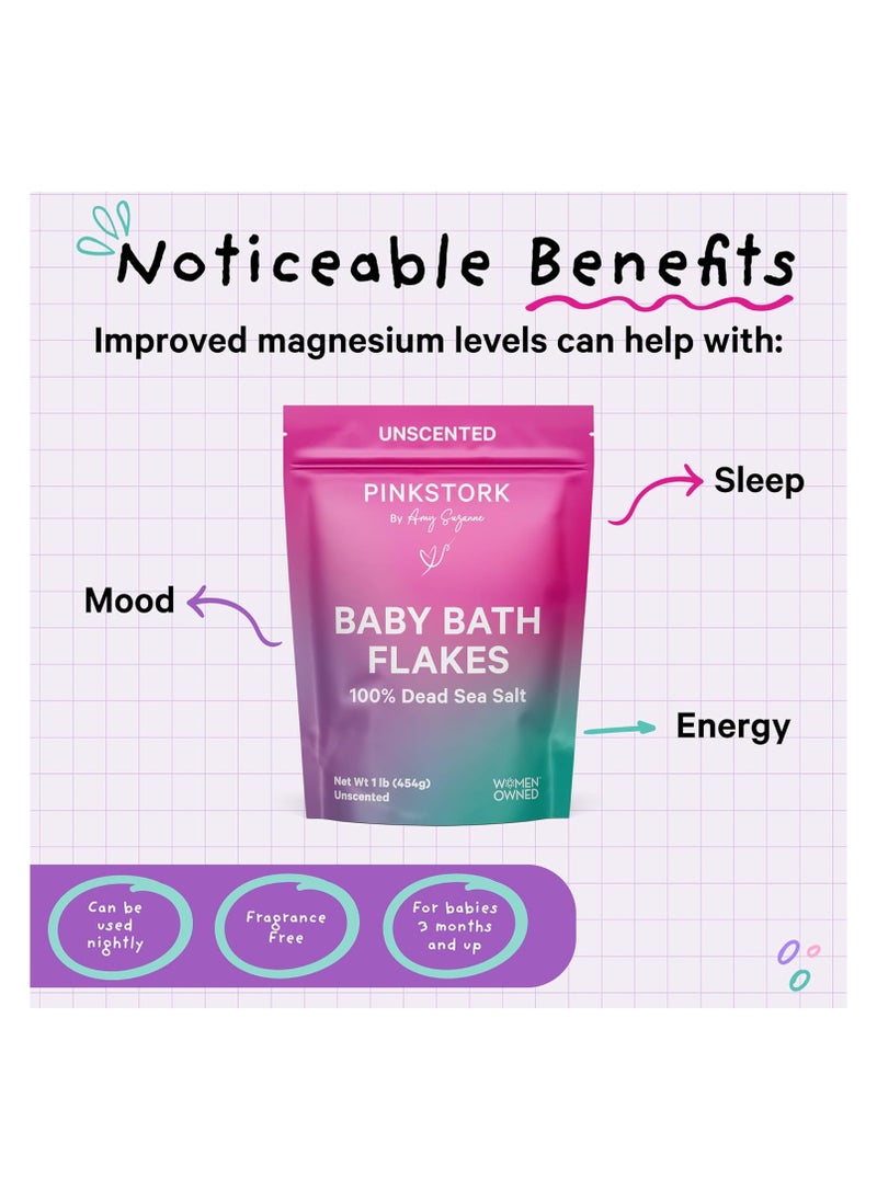 Pink Stork Pink Stork Baby Bath Flakes, Calming Fragrance Free Magnesium Bath Salts for Infants and Toddlers to Help Soothe Diaper Rash, Irritation, and Support Restful Sleep Without Melatonin - 16 oz  - Image 4