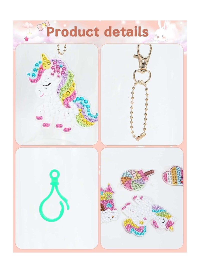 Excefore Arts and Crafts for Girls 15pcs Gem Keychains Mosaic Diamond Painting Kits for Kids Ages 4-6-8-10-12 Paint by Number Accessories Toys and Gifts for Children (Unicorn Set)  - Image 5