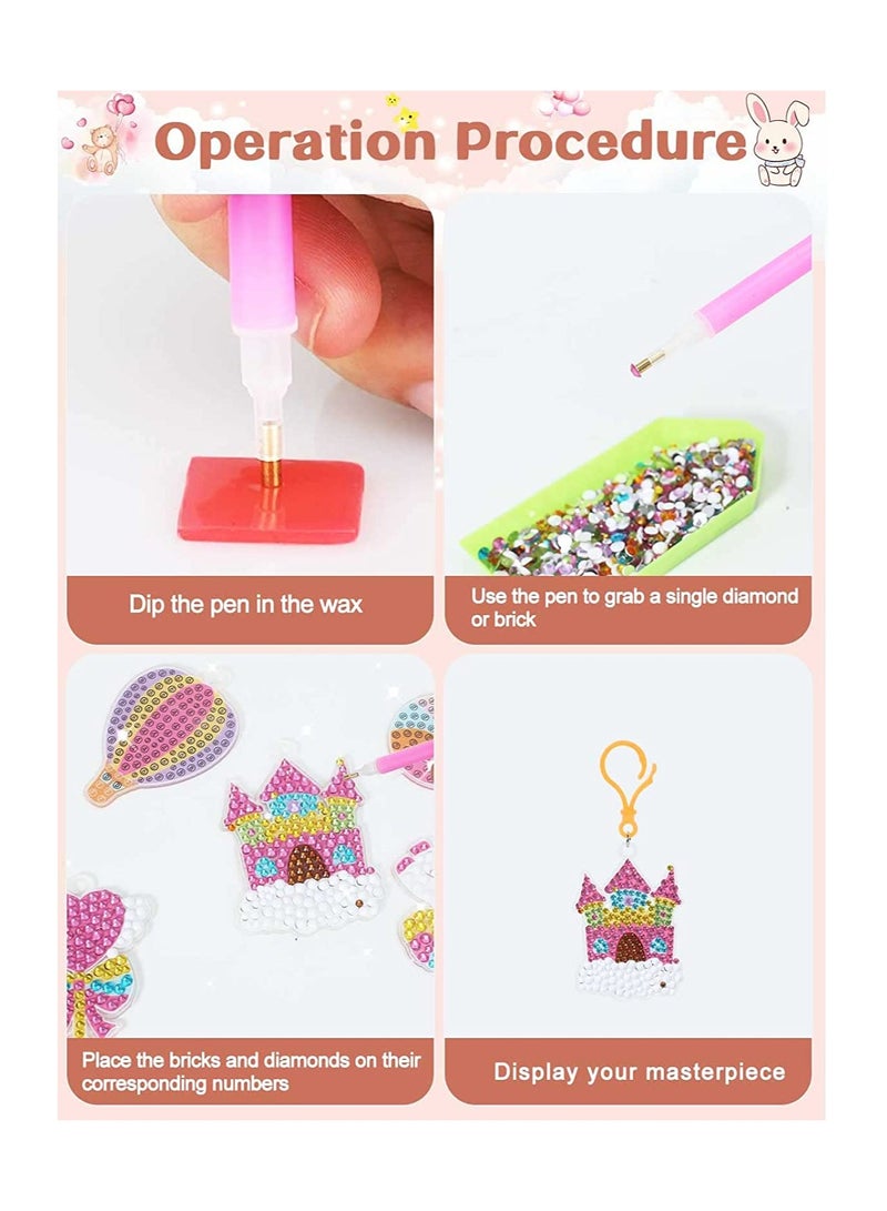 Excefore Arts and Crafts for Girls 15pcs Gem Keychains Mosaic Diamond Painting Kits for Kids Ages 4-6-8-10-12 Paint by Number Accessories Toys and Gifts for Children (Unicorn Set)  - Image 4