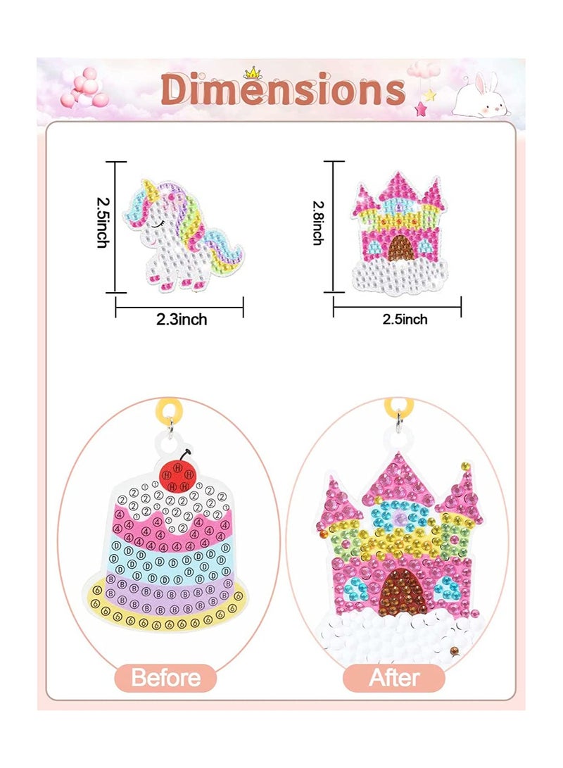 Excefore Arts and Crafts for Girls 15pcs Gem Keychains Mosaic Diamond Painting Kits for Kids Ages 4-6-8-10-12 Paint by Number Accessories Toys and Gifts for Children (Unicorn Set)  - Image 3