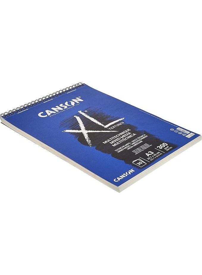 CANSON A3 Size 30 Sheets 300gsm XL Textured Mixed Media Spiral Pad White Sheets Ideal for Professional Artists & Illustrators - Image 2
