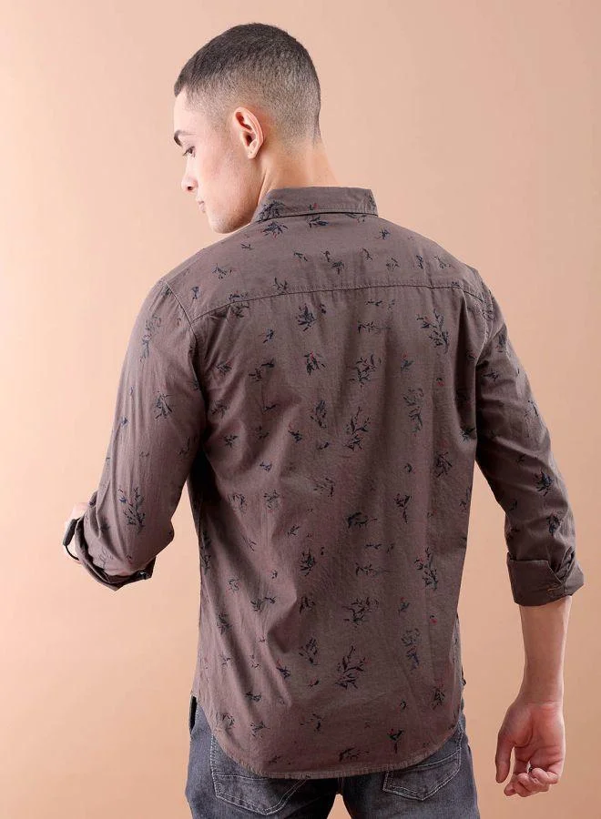 The Indian Garage Co Men Slim Fit Graphic Print Full Sleeves Spread Collar Casual Shirt