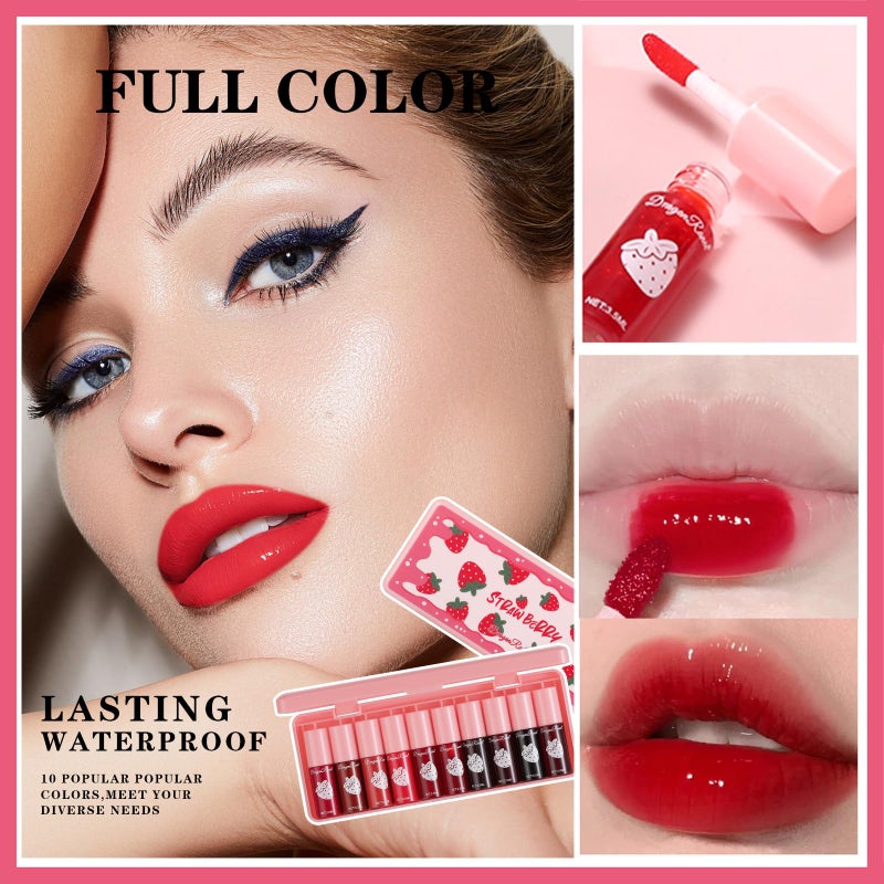 Miniling 10 Colors Lip Tint Stain Set, Korean Moisturizing Lip Gloss Velvet Mini Liquid Lipstick, Multi-Use Lip and Cheek Tint, Non-Stick Cup, Lightweight, Long-Lasting Waterproof Lips Makeup - Image 2
