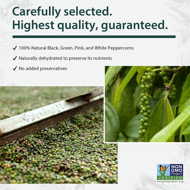 Soeos Rainbow Peppercorns, 8oz (Pack of 1), Non-GMO, Kosher, Packed to Keep Peppers Fresh, Peppercorn for Grinder Refill, Whole Peppercorns - Image 2