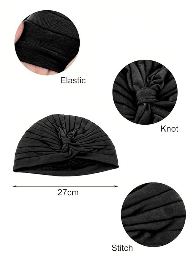 HAWAWA 6pcs Turbans for Women Stretch Slouchy Head Beanie Cover Pre-Tied Knot Twisted Pleated Headwrap Headwear, Polyester Assorted Colors - Image 2