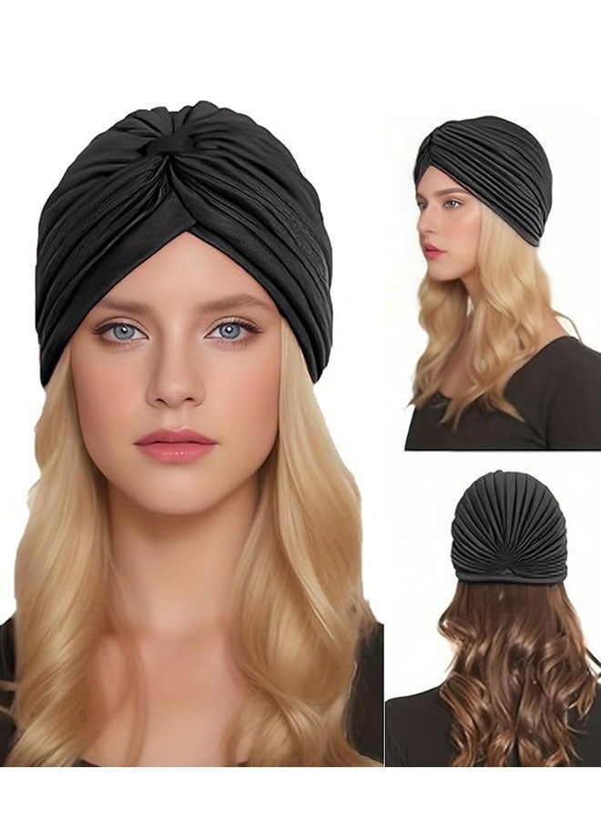 HAWAWA 6pcs Turbans for Women Stretch Slouchy Head Beanie Cover Pre-Tied Knot Twisted Pleated Headwrap Headwear, Polyester Assorted Colors - Image 5