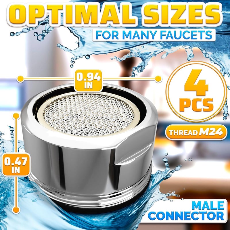 SIMAX 4Pcs Bathroom Faucet Aerator Replacement - 15"/16" 24mm Kitchen Bathroom Sink Attachment High Flow Aerator for Sink Faucet Aerators M24 Male Thread - Image 2
