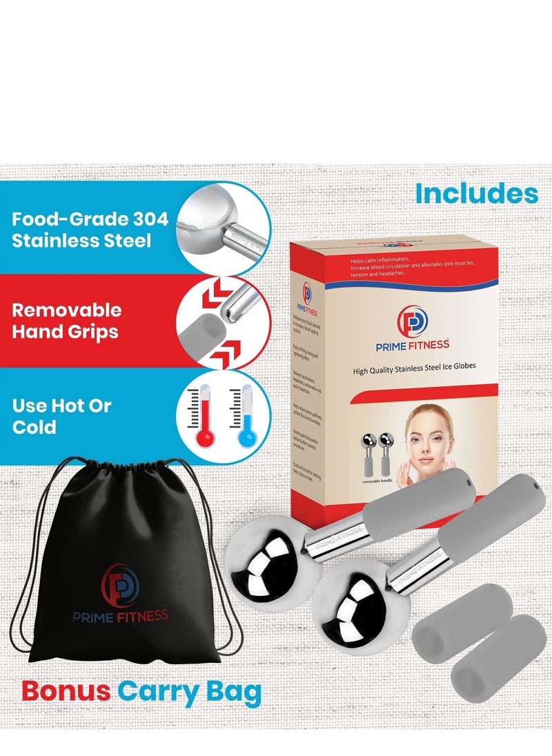 PRIME Fitness - Ice Globes for Facials Unbreakable Steel Cooling Roller Cryo Sticks for Face Massager for Face Neck & Eyes Skin Care for Dark Circles Puffiness Wrinkles Collagen Production Grey - Image 1