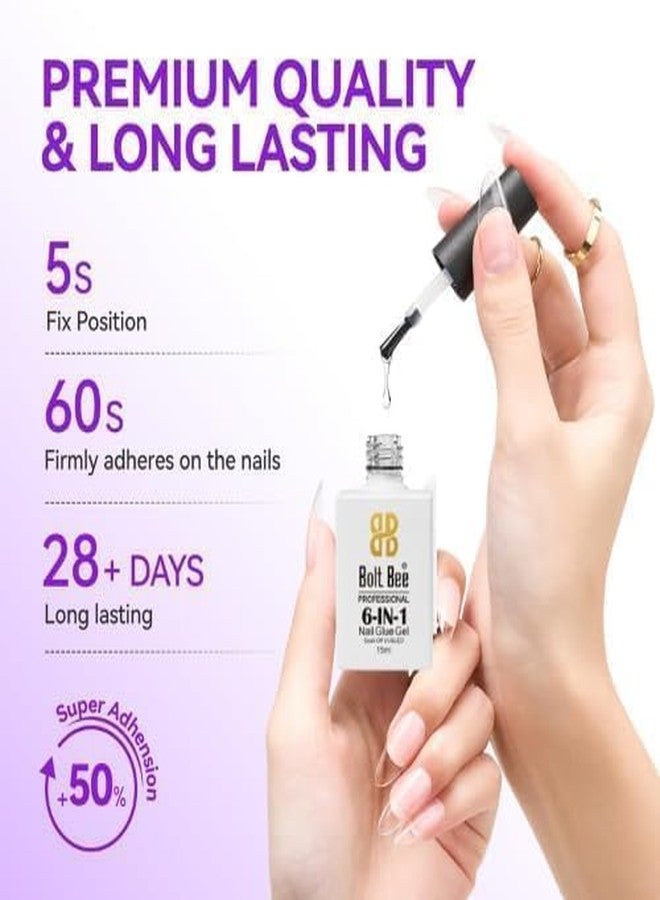 Brille Bee Bolt Bee 6 In 1 Gel Nail Glue For Acrylic Nails Long Lasting, Curing Needed UV Extension Glue For False Nail Tips And Clear Press On Nails, Nail Repair Treatment - Image 3