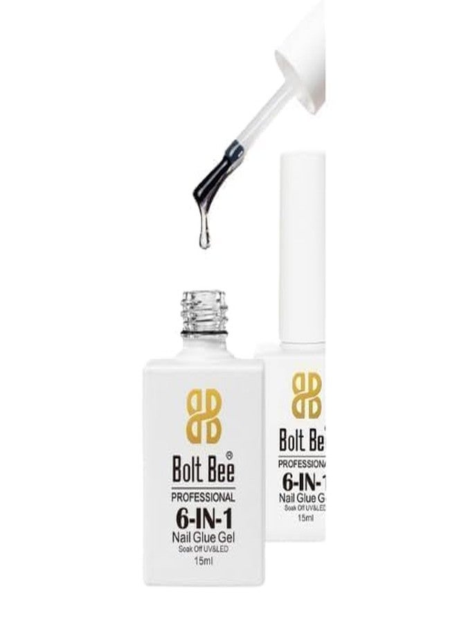 Brille Bee Bolt Bee 6 In 1 Gel Nail Glue For Acrylic Nails Long Lasting, Curing Needed UV Extension Glue For False Nail Tips And Clear Press On Nails, Nail Repair Treatment - Image 1