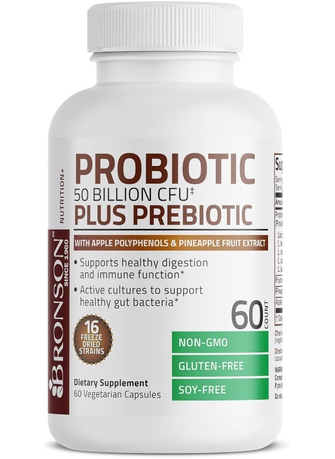 Bronson - Bronson Probiotic 50 Billion CFU + Prebiotic with Apple Polyphenols & Pineapple Fruit Extract - Image 1