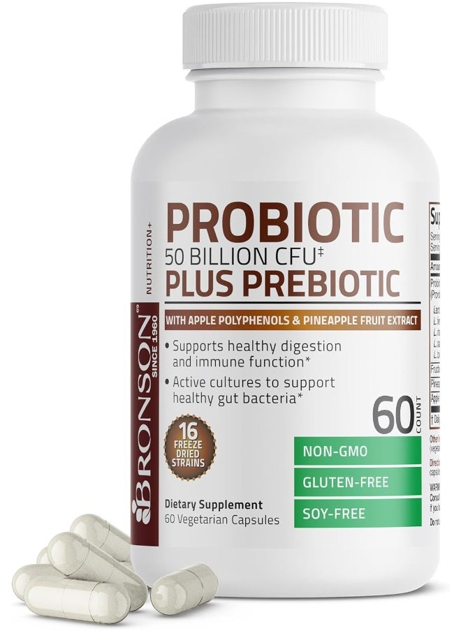 Bronson - Bronson Probiotic 50 Billion CFU + Prebiotic with Apple Polyphenols & Pineapple Fruit Extract - Image 1