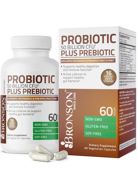 Bronson Probiotic 50 Billion CFU + Prebiotic with Apple Polyphenols & Pineapple Fruit Extract