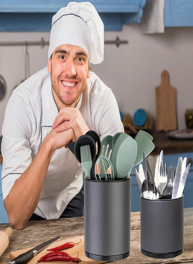LIBODOUR Utensil Holder,Extra Large Utensil Holder for Kitchen Counter, Silverware Organizer, Stainless Steel Storage Cooking Caddy Flatware Spoon Spatula Tool Cutlery Container(2 Set) - Image 3