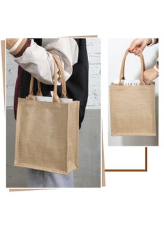 Saintrygo Saintrygo 10 Pcs Burlap Gift Bags with Handles Tote Bags Bridesmaid Tote Bag Welcome Tote Bag Blank Burlap Tote for Wedding (Khaki)  - Image 4