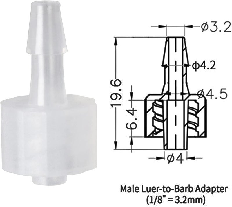 MEETOOT 20pcs Luer-to-Barb Adapter Male Luer with Lock Ring 1/8" Hose Barb Screw Quick Connector Plug 3.2mm for Laboratory Biochemical/Analytical Instruments and Food Machinery - Image 5