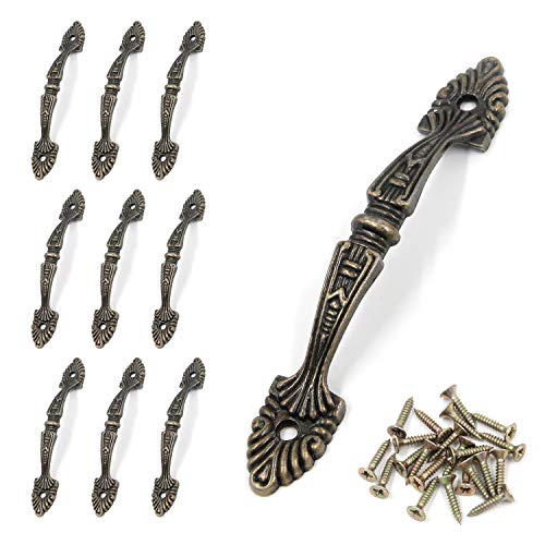 Geesatis 10 pcs Bronze Tone Decorative Antique Handle Pull Arch Shape Decorative Drawer Dresser Cabinet Pull Handles, with Mounting Screws, Anti-Rust, Hole to Hole Distance 4.3 inch - Image 1
