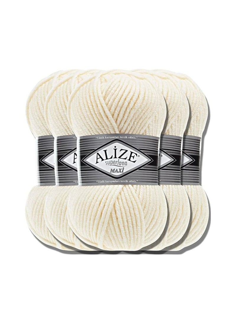 أليزا خيط اليزا ماكس سوبرلانا ماكسي تركي من القطن والصوف والأكريليك  للخياطة اليدوية والغزل وعمل الكروشيه وملابس الأطفال والسكارفات، لون واحد، 5×100 جرام، (كريم 1) - Image 1