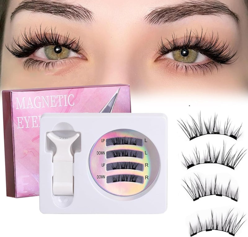 Magnetic Eyelashes,Natural Look Reusable Magnetic Eyelashes No Glue Needed,Eyelash Extension Tool,Upper and Lower Eyelash Combo Set Easy to Wear and Remove (CT04-6) - Image 1