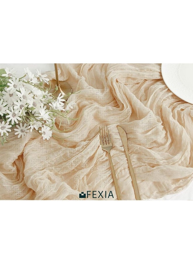 FEXIA Beige Cheesecloth Table Runner 35x120 Inches Ivory Gauze Rustic Boho Spring Easter Table Runner for Engagement Party Decorations Bridal Shower Wedding Party First Communion Centerpiece - Image 3