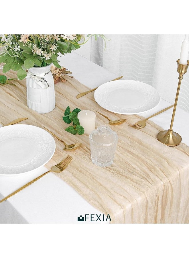 FEXIA Beige Cheesecloth Table Runner 35x120 Inches Ivory Gauze Rustic Boho Spring Easter Table Runner for Engagement Party Decorations Bridal Shower Wedding Party First Communion Centerpiece - Image 4