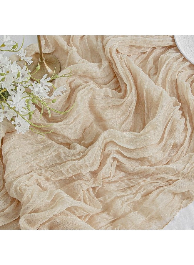FEXIA Beige Cheesecloth Table Runner 35x120 Inches Ivory Gauze Rustic Boho Spring Easter Table Runner for Engagement Party Decorations Bridal Shower Wedding Party First Communion Centerpiece - Image 1