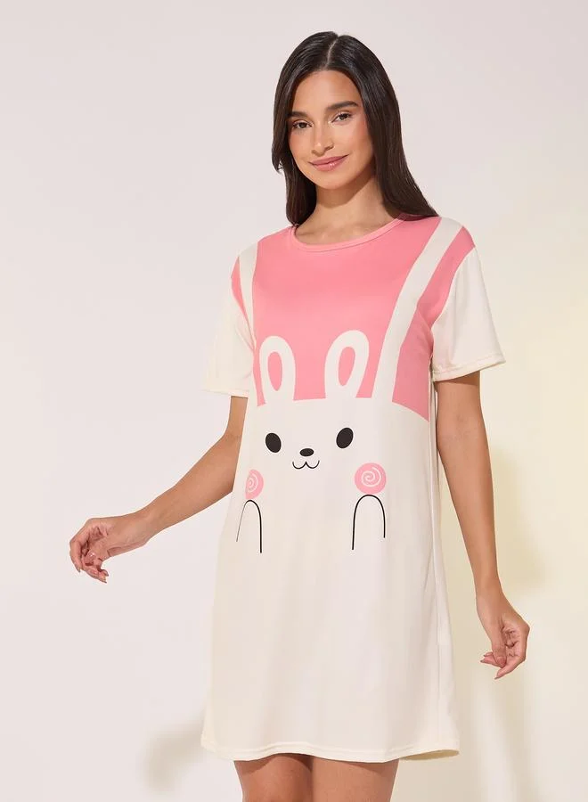 Take Two Take Two Graphic Print Round Neck Sleep T-Shirt Dress