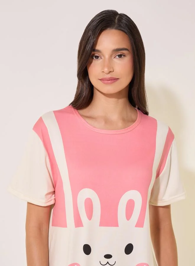Take Two Take Two Graphic Print Round Neck Sleep T-Shirt Dress