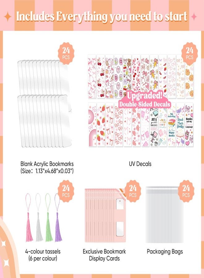 Kaciola 24PCS Acrylic Bookmark Blanks with 24PCS Pink Bow Theme UV DTF Stickers and 4 Colors Tassels,Blank Bookmarks UV DTF Transfers Stickers for DIY Crafts Hanging Tag Gift Bookmarks DIY - Image 3