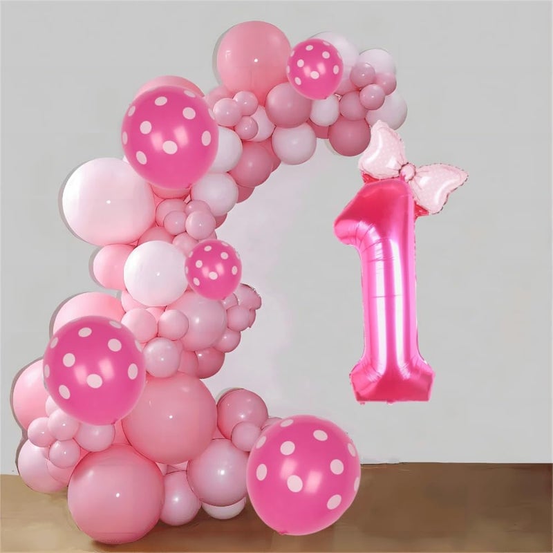 Kwuz 40 Inch Pink Number 1 Balloon with Mini Bow Balloon for Girls 1st Birthday Decorations, Pink Mouse Princess Western Cowgirl Theme Birthday Party Balloons Decorations Supplies - Image 2
