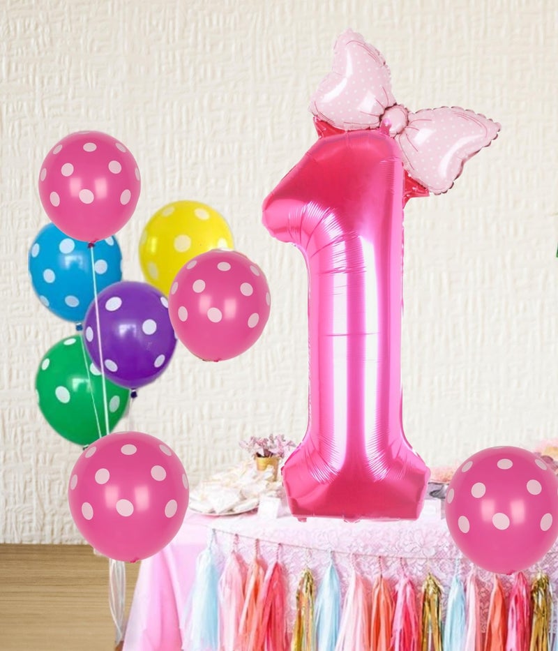 Kwuz 40 Inch Pink Number 1 Balloon with Mini Bow Balloon for Girls 1st Birthday Decorations, Pink Mouse Princess Western Cowgirl Theme Birthday Party Balloons Decorations Supplies - Image 3