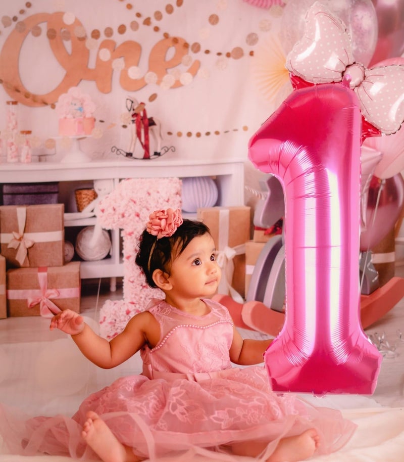 Kwuz 40 Inch Pink Number 1 Balloon with Mini Bow Balloon for Girls 1st Birthday Decorations, Pink Mouse Princess Western Cowgirl Theme Birthday Party Balloons Decorations Supplies - Image 4
