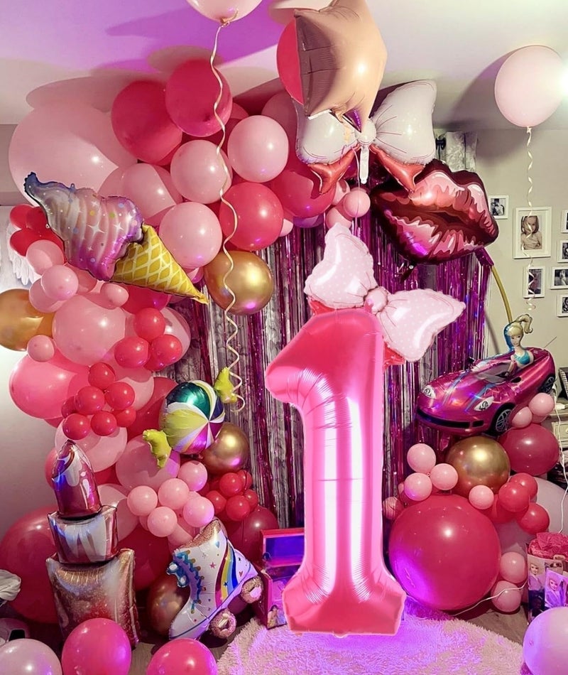 Kwuz 40 Inch Pink Number 1 Balloon with Mini Bow Balloon for Girls 1st Birthday Decorations, Pink Mouse Princess Western Cowgirl Theme Birthday Party Balloons Decorations Supplies - Image 5