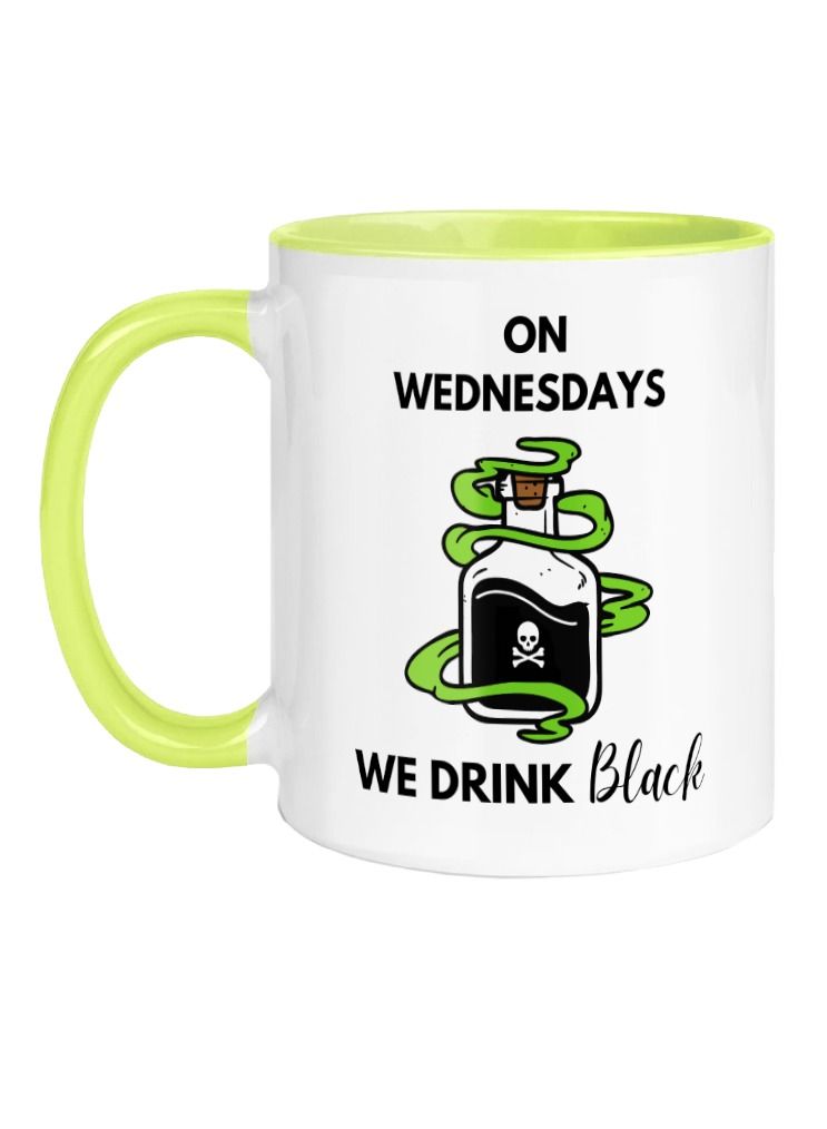 MEC On Wednesdays We Drink Black Wednesday Addams High Quality Printed Coffee Mug 11Oz Light Green Handle - Image 1