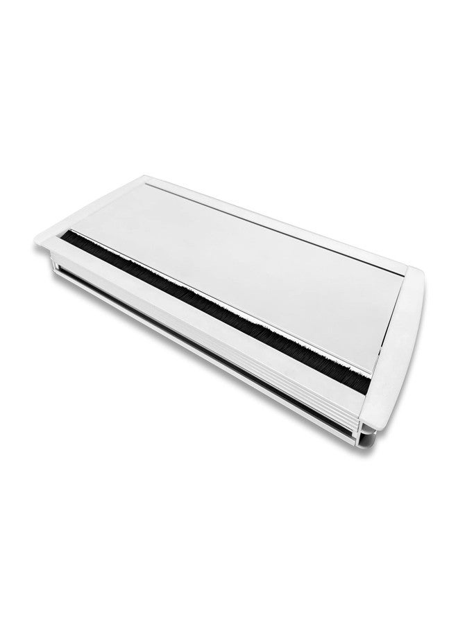 MX Access Flap with Brush/Table Flip Cover/Cable Hole Cover/Cable Hole Cover Grommet/Metal Rectangle Wire Cable (Cutout -316X132 MM)(White) - Image 1