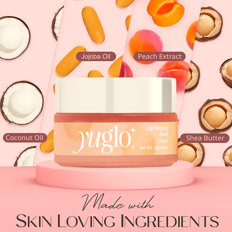 YUGLO Moisture & Collagen Booster Lip Sleeping Mask - Treatment to Restore, Hydrate & Plump Dry Chapped Lips - Peach - Image 3