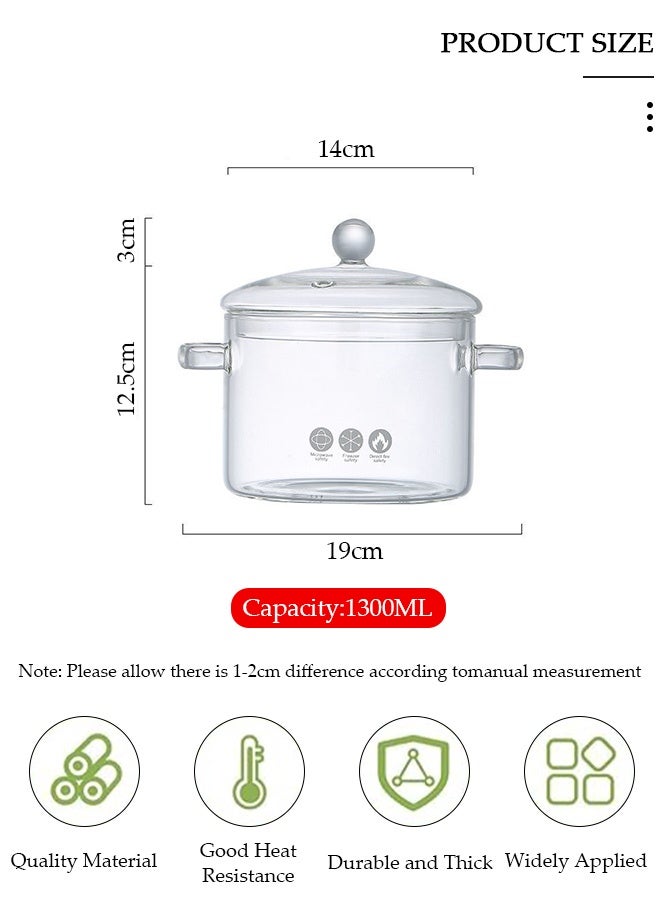 DUNISO Glass Cooking Pot with Lid and Double Handles, Heat Resistant Borosilicate Glass Cookware Stovetop Pot Set, Casserole Dish, Simmer Pot with Cover Safe for Soup, Milk, Baby Food, Noodles - Image 2