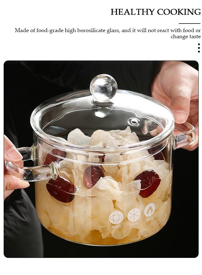 DUNISO Glass Cooking Pot with Lid and Double Handles, Heat Resistant Borosilicate Glass Cookware Stovetop Pot Set, Casserole Dish, Simmer Pot with Cover Safe for Soup, Milk, Baby Food, Noodles - Image 3