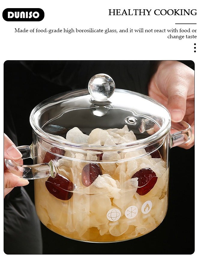 DUNISO - Glass Cooking Pot with Lid and Double Handles, Heat Resistant Borosilicate Glass Cookware Stovetop Pot Set, Casserole Dish, Simmer Pot with Cover Safe for Soup, Milk, Baby Food, Noodles - Image 1