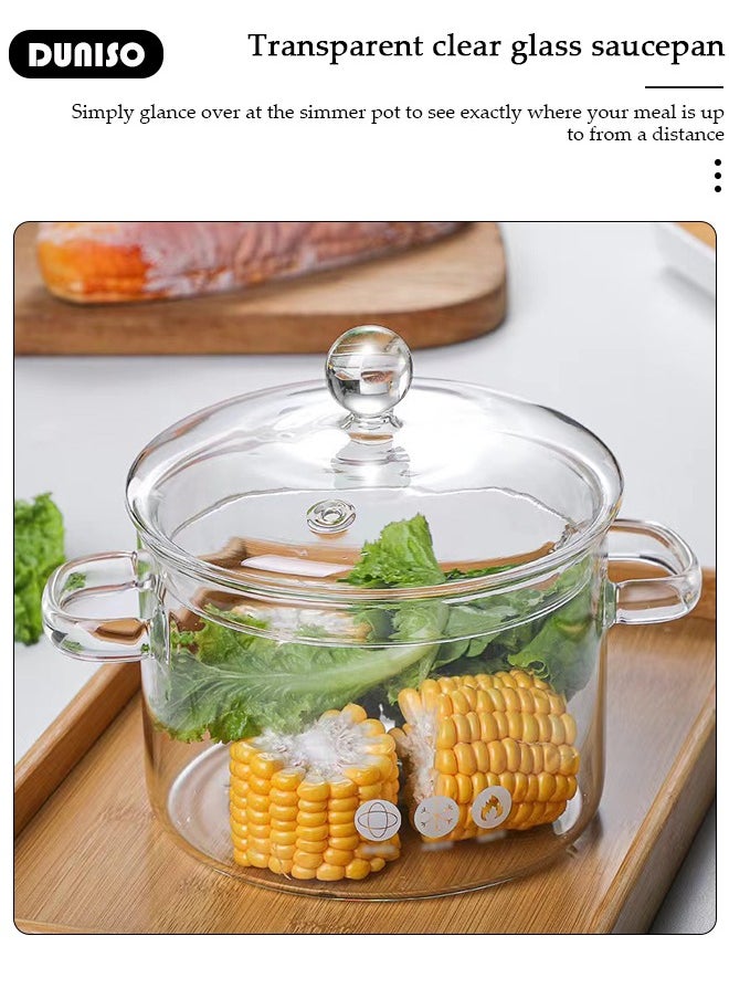 DUNISO - Glass Cooking Pot with Lid and Double Handles, Heat Resistant Borosilicate Glass Cookware Stovetop Pot Set, Casserole Dish, Simmer Pot with Cover Safe for Soup, Milk, Baby Food, Noodles - Image 1