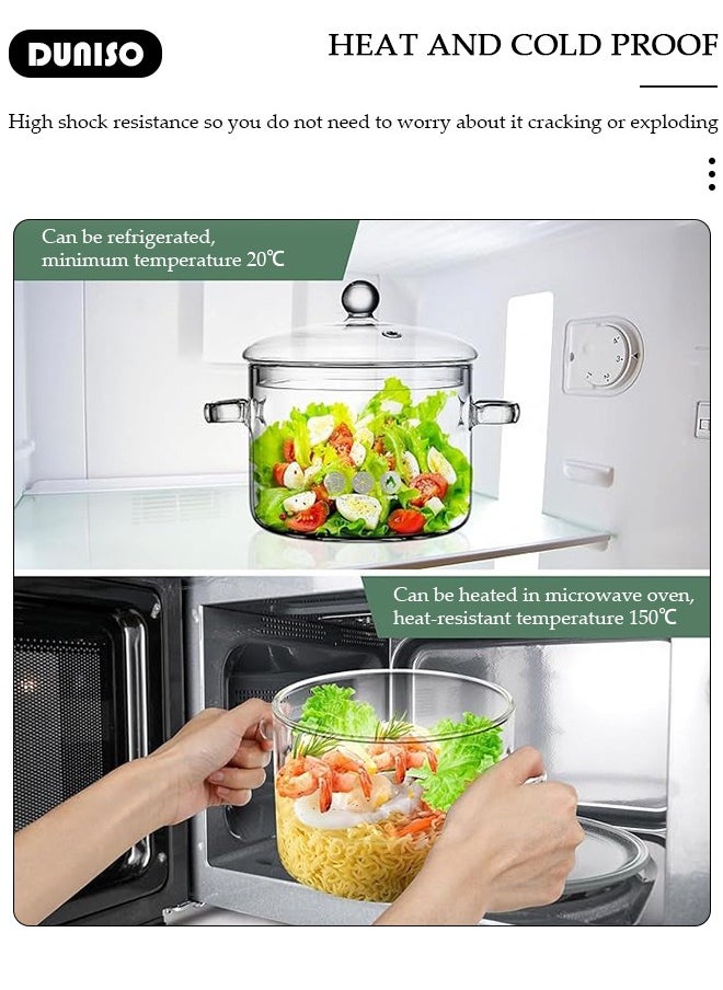 DUNISO - Glass Cooking Pot with Lid and Double Handles, Heat Resistant Borosilicate Glass Cookware Stovetop Pot Set, Casserole Dish, Simmer Pot with Cover Safe for Soup, Milk, Baby Food, Noodles - Image 1