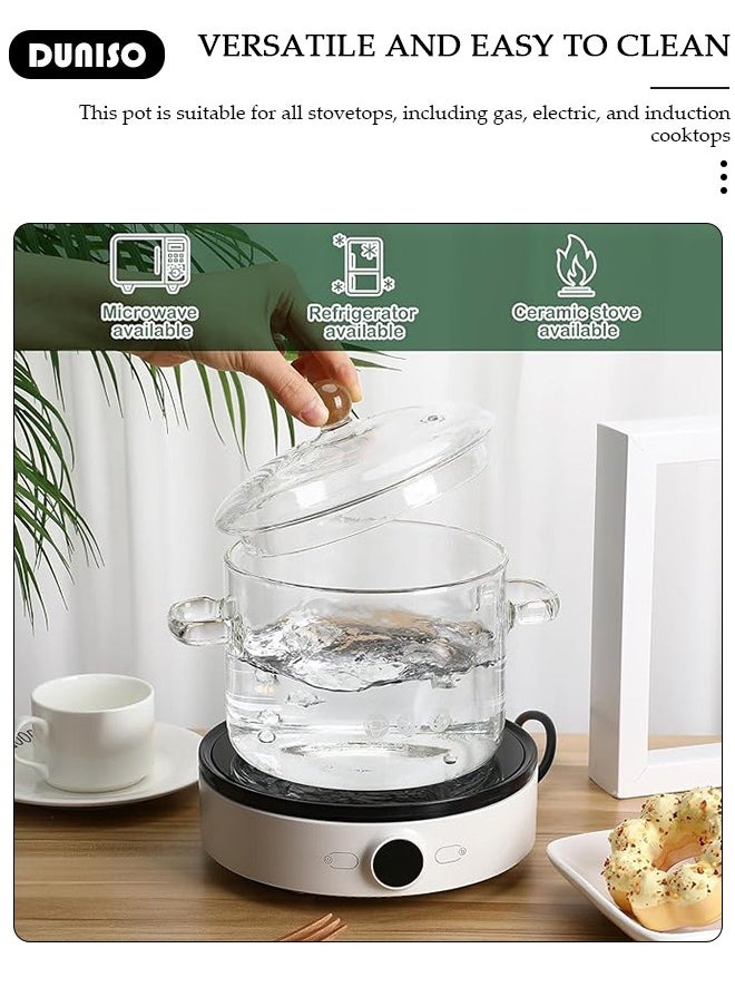 DUNISO - Glass Cooking Pot with Lid and Double Handles, Heat Resistant Borosilicate Glass Cookware Stovetop Pot Set, Casserole Dish, Simmer Pot with Cover Safe for Soup, Milk, Baby Food, Noodles - Image 1