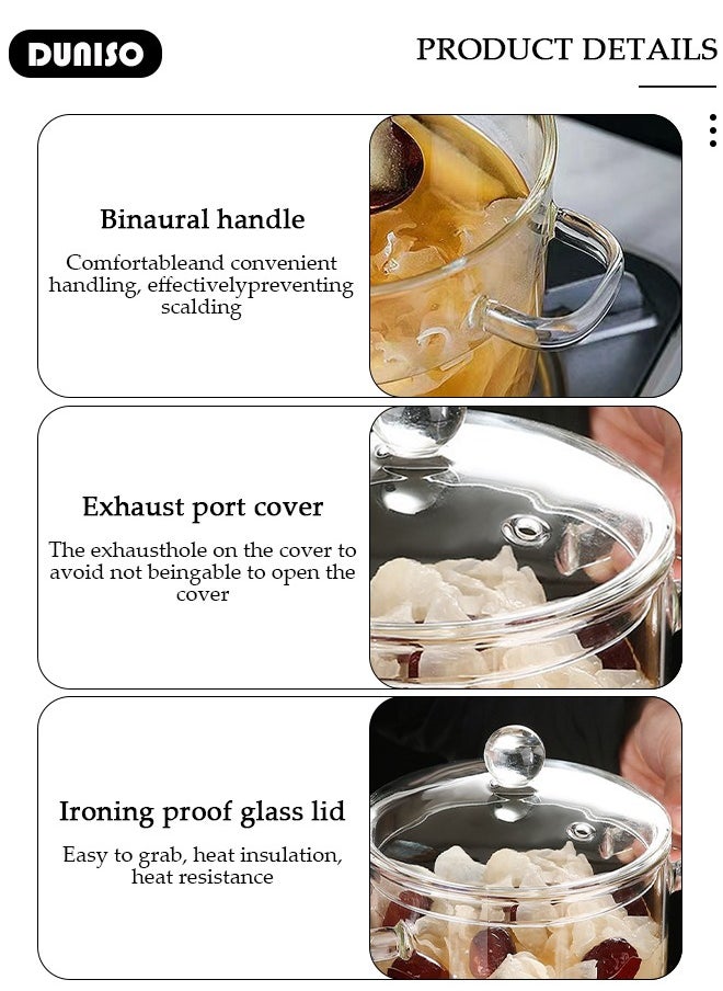 DUNISO - Glass Cooking Pot with Lid and Double Handles, Heat Resistant Borosilicate Glass Cookware Stovetop Pot Set, Casserole Dish, Simmer Pot with Cover Safe for Soup, Milk, Baby Food, Noodles - Image 1