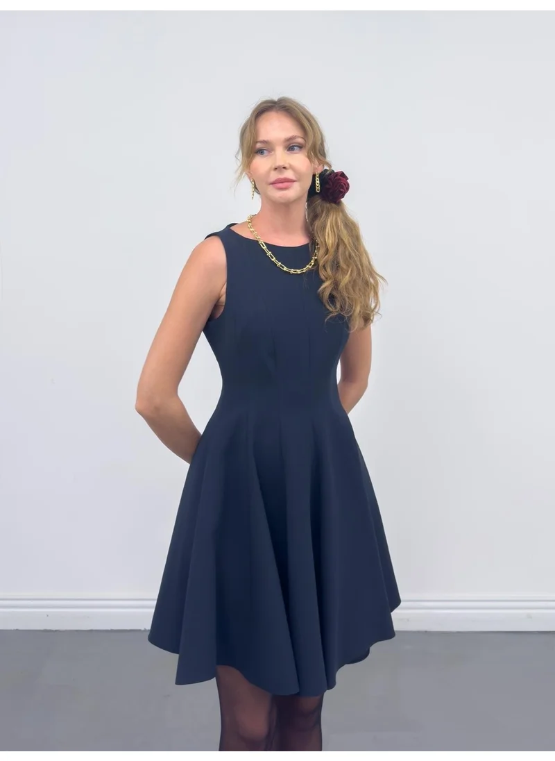 Juste Seam Trace Flounce Mini Dress Navy Blue