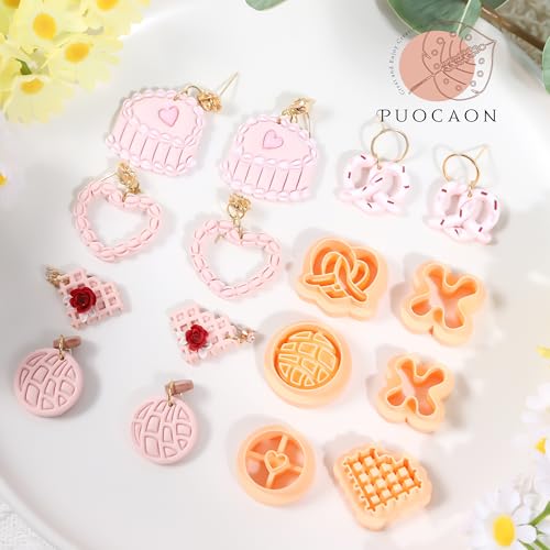 Puocaon Valentine's Day Clay Cutters - 15 Pcs Vintage Cake Theme Valentine Polymer Clay Cutters for Earrings Jewelry, Dessert Donut Bread Waffle Biscuit Design - Image 5