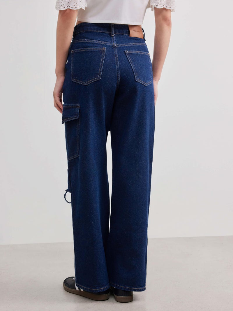 CIDER Baggy Jeans for Women Low Waisted Wide Straight Leg Bow Jeans Denim Pants: Dark Denim, XXS - Image 4