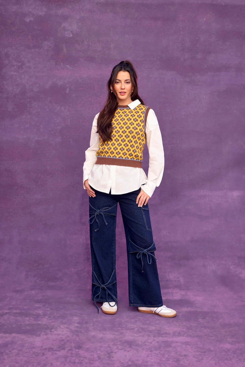 CIDER Baggy Jeans for Women Low Waisted Wide Straight Leg Bow Jeans Denim Pants: Dark Denim, XXS - Image 5